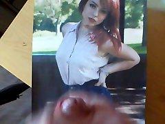 Cumshot on fully clothed redhead teen