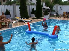 Pool party with some hot biki babes becomes an orgy