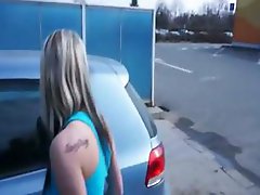 Pretty and tight carwash girl flashed her body and fucked