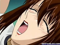 Tied up anime brunette gets fingered wetpussy and fucked by some brats