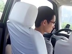 Chinese Exhibionist JerkOff in The Backseat While Hes Friend Drive.