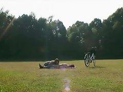 Schoolgirl Getting Her Tits Rubbed While Riding The Bicycle And Giving Blowjob In The Park Cum To Mouth Spitting To Grass
