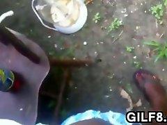 GILF Fucked Outside With A Condom On POV