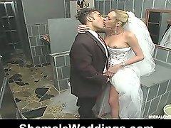 Outrageously hot shemale bride getting fucking kicks after wedding...