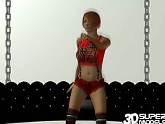 Excited redhead 3D super model Becky dancing erotically for you