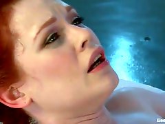 Pale slut having ginger hair gets her pussy punished with electro orgasm