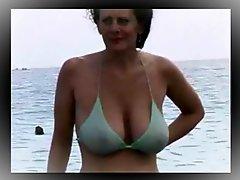 Lady in a gree bikini