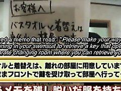 Subtitled ENF public Japanese sheer swimsuit challenge