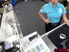 Hot brunette police officer sells a firearm and gets fucked
