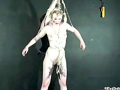Kinky lesbian humiliation of body painted blonde fetish moodel Satine Spark in girl bondage and degradation