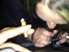 Old Slut Smoking While Sucking His Cock