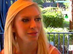 Beautiful blonde Brooke Banner with sexy tattoos enjoys sucking in public places