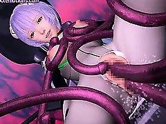 Animated doll drilled by tentacles