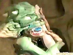 3D hentai girl double penetration by monster and shemale anime