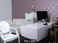 Female agent wanking a dick in the office