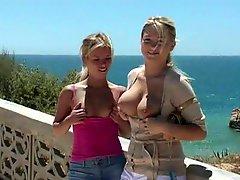 Cute Alison Angel And Her Blonde Friend Play With Food In Public