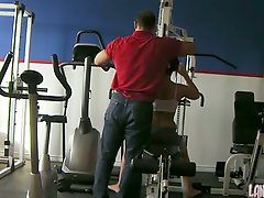 Nasty gym workout with super sporty horny and sexy brunette girlie