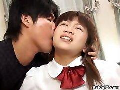 Japanese schoolgirl threesome in great close up