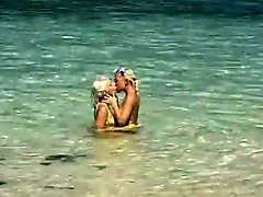 Sex Underwater and in the Beach Shore with Two Hot Blondes