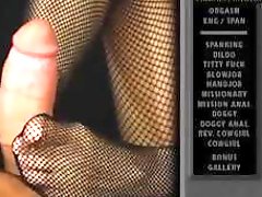 Hot Latina babe Alexis Amore gives a footjob with her feet in fishnets