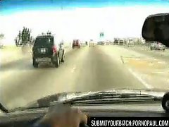 Amateur blowjob in a car on freeway