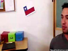 Horny redhead teacher Tara Holliday shows her student how to fuck 