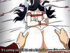 Roped hentai coed with pinched her bigtits as