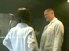 Nurse sucking cock of doctor then taking a patient and banging her in extreme slave bondage sex