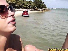 Nikki Benz fucked by the seashore in her pussy and tits