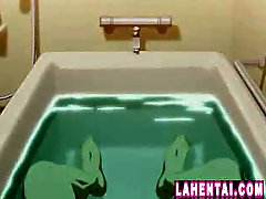 Two hentai girls joins guy in bath