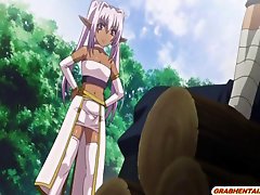Ghetto anime with muzzle gets squeezed her tits