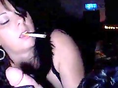 Smoking and sucking with leather gloves