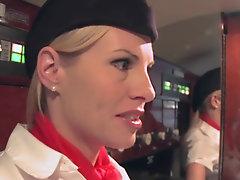 CFNM stewardess femdoms dominate passenger