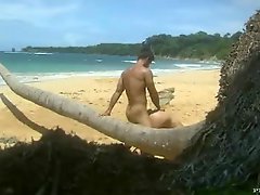 Muscular man bangs beautiful woman on a beach
