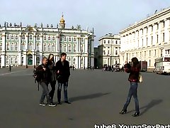 Cultural walk turns into dirty foursome fuck