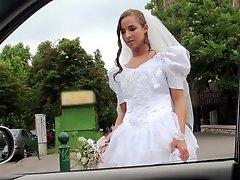 Teen bride with long hair pounded in car fucking scene