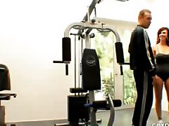 Busty Babe Pinned Down By Gym Trainer