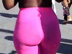 Tight ebony body with a great ass in pink spandex