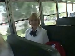 Blonde School Girl and Asian Guy in The Bus