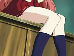 Busty animated redheaded schoolgirl in bondage on the desk gets fucked 