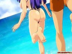 Bondage anime swimsuit with bigboobs threesome fucking in th