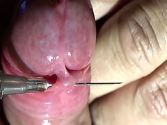 Amazing ultra close-up needle  my penis
