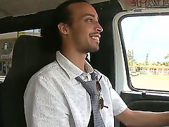Two turned on dark skinned dudes with long curly haircuts are driving in famous bang bus all over the hood in hope to find sexy goddess Carmen on a sunny day.