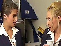 Two sweety stewardesses share fresh sperm