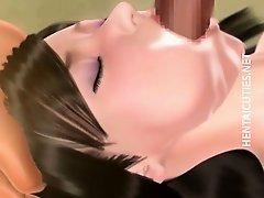 Busty 3D anime harlot swallows sperm