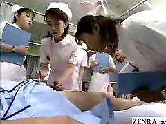 Japanese medical students observe nurse giving a handjob