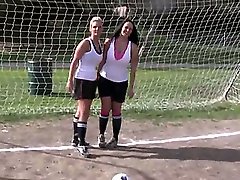 The attractive and very happy pornstars Carmella Bing, Justin Magnum and Phoenix Marie play football
