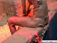 Sexy dolls fight in mud and show assets