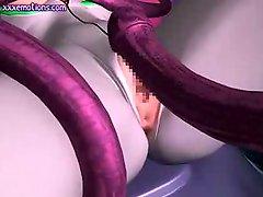 Animated chick drilled by tentacles
