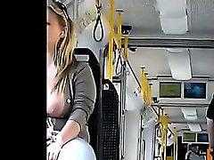 Busty girl has tits out on the train